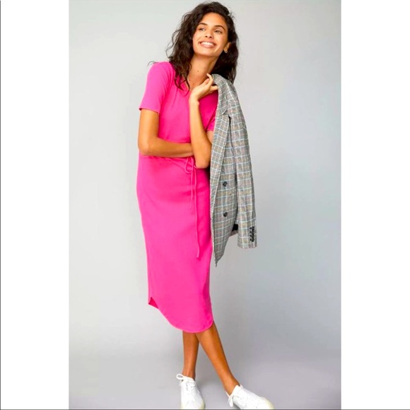 Anthropologie Dresses & Skirts - Anthropologie Saturday Sunday Addy Ribbed Midi Dress Belted Waist Tie Pink